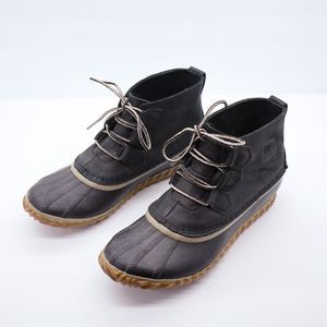 Sorel Boots Womens 7.5 Black Out N About Leather Rain Snow Waterproof Duck Boot